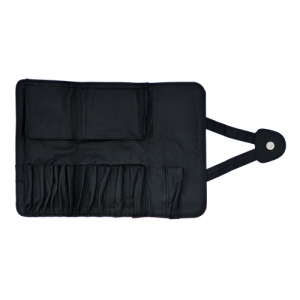 Black Leather Brush Roll w/ Snap Closure
